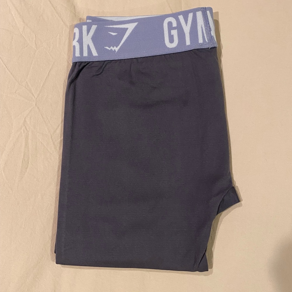 Gymshark Grey Leggings with Purple Waistband and Grey Letters Size Small